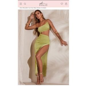 Oh Polly ISHTAR One Shoulder Cut Out Maxi Dress in Green